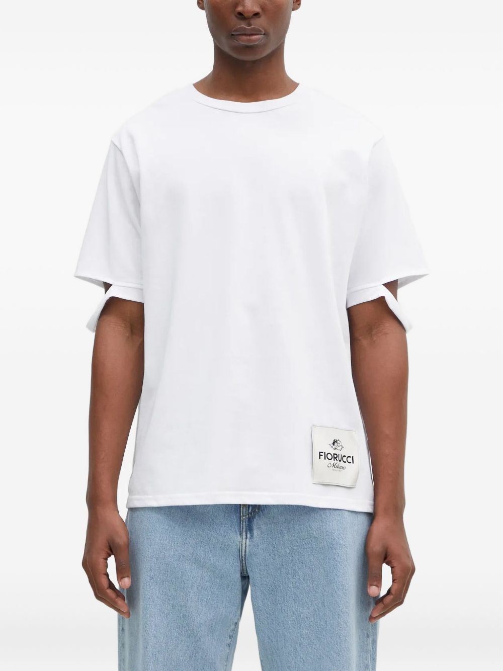 distressed-hem logo-patch T-shirt - 3