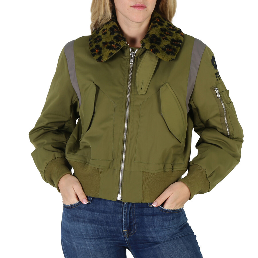 Kenzo Khaki Hana Leopard Dettail Bomber Jacket - 3