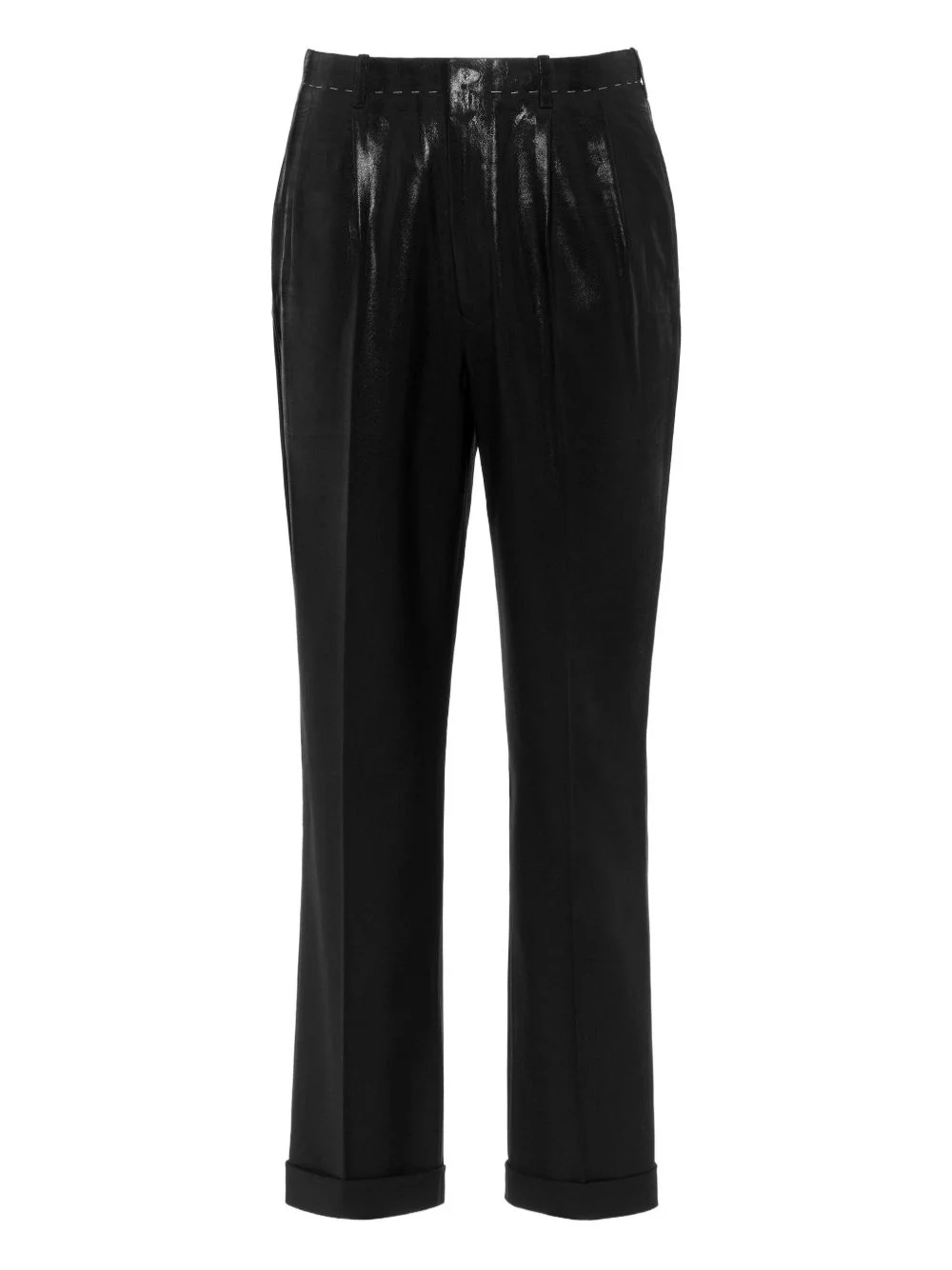 pleated coated-finish trousers - 1