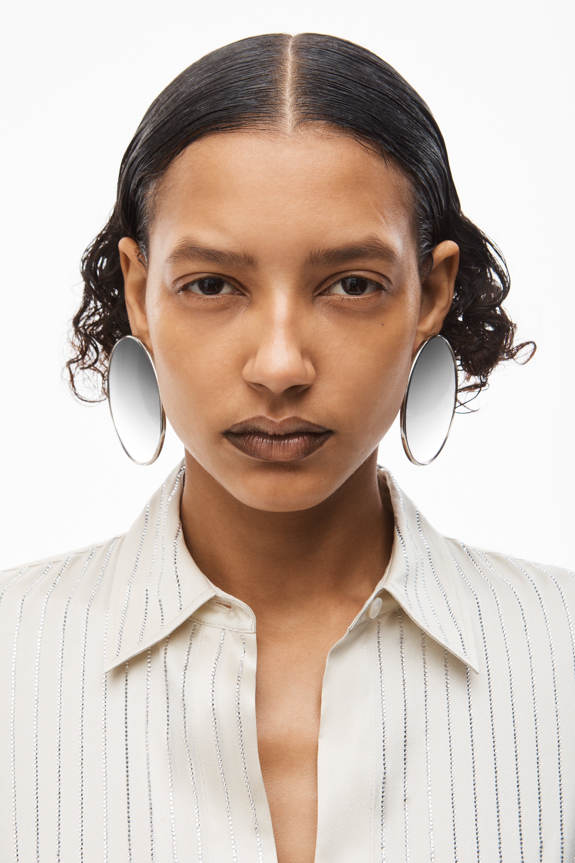 CHROME LENS EARRING IN METAL - 3