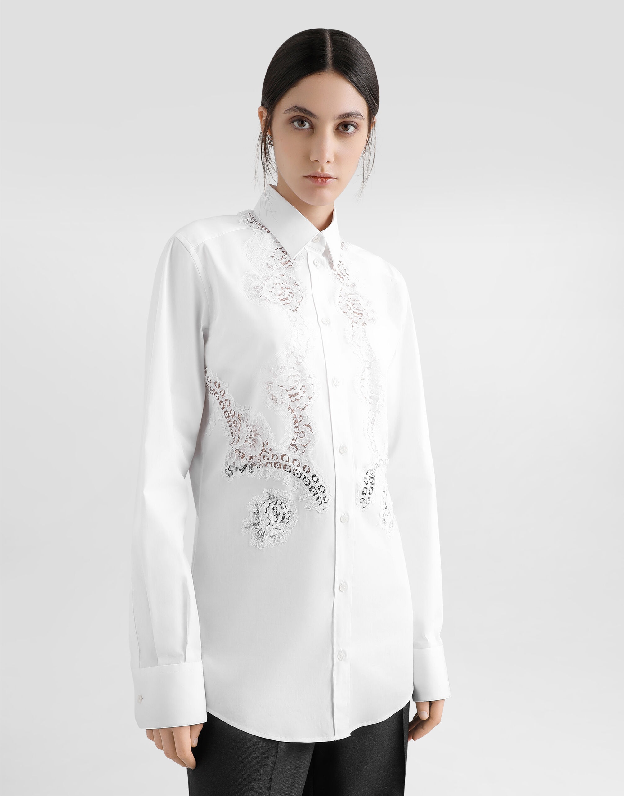 Cotton poplin shirt with lace inlay - 4