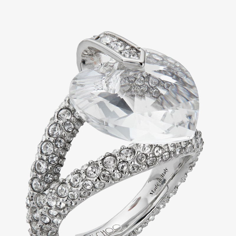 Heart Double Ring Silver-Finish Heart Double Ring with Crystals 4