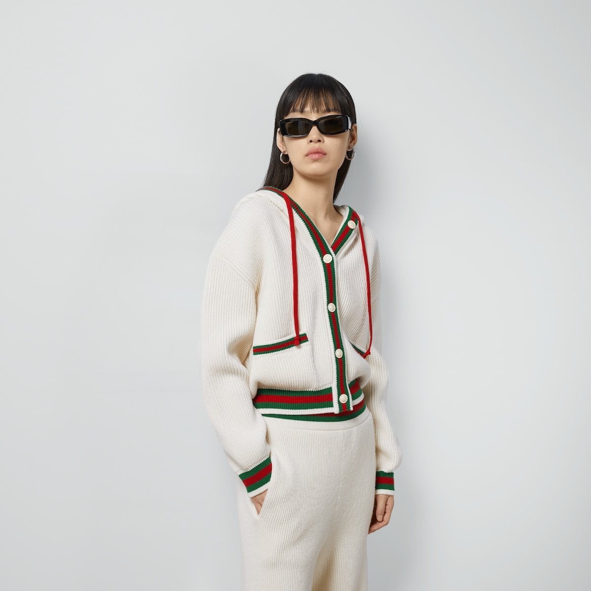Rib stitch wool cardigan with Web - 5