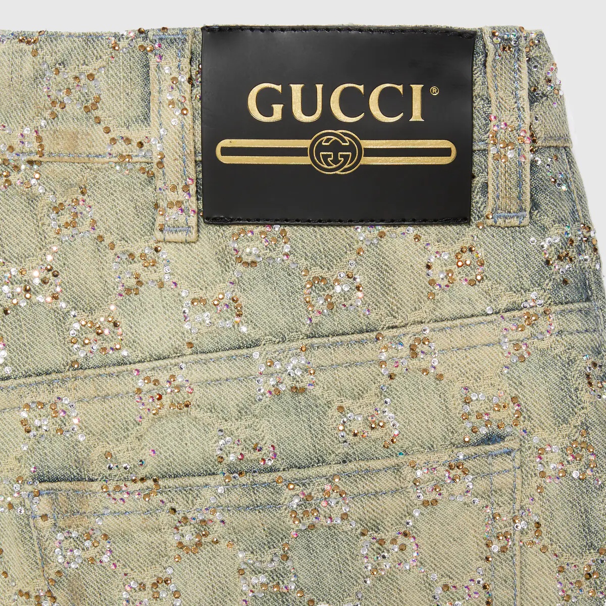 GG jacquard denim pant with crystals - 8
