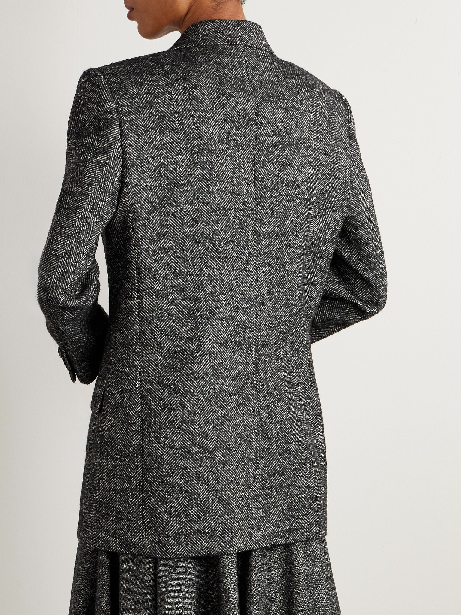 Double-breasted herringbone wool-blend blazer Gray - 4