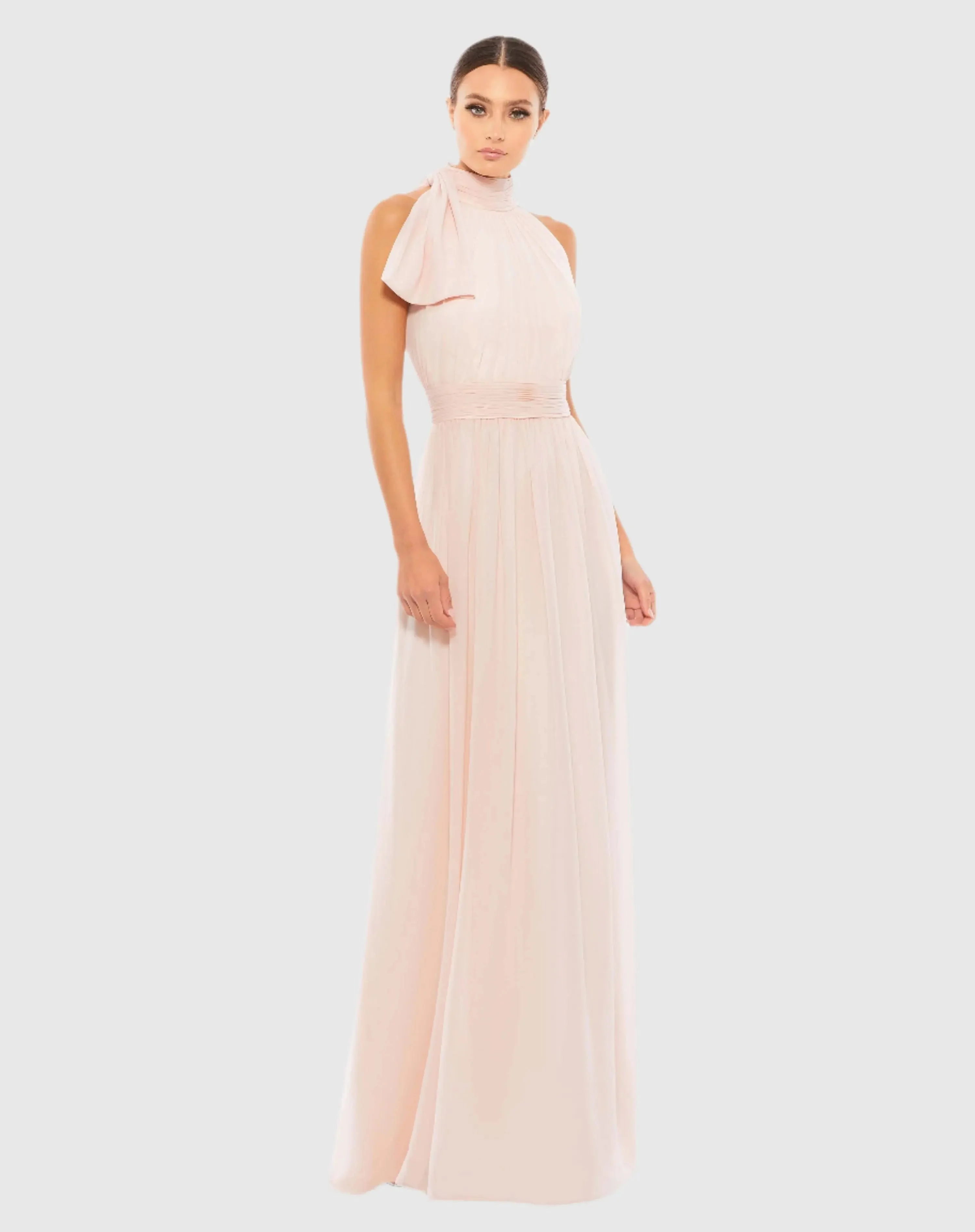 Pink High Neck Chiffon Gown - 1