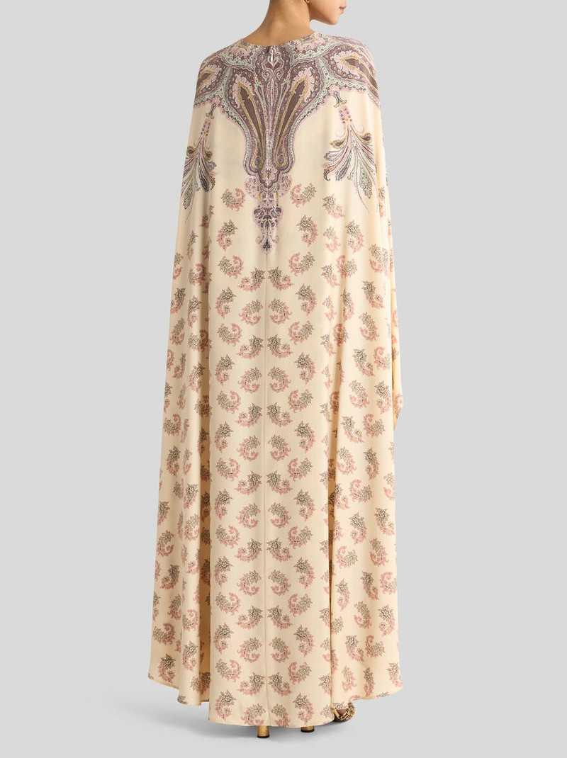 LONG SILK DRESS WITH CAPE AND PLACED PRINT 4