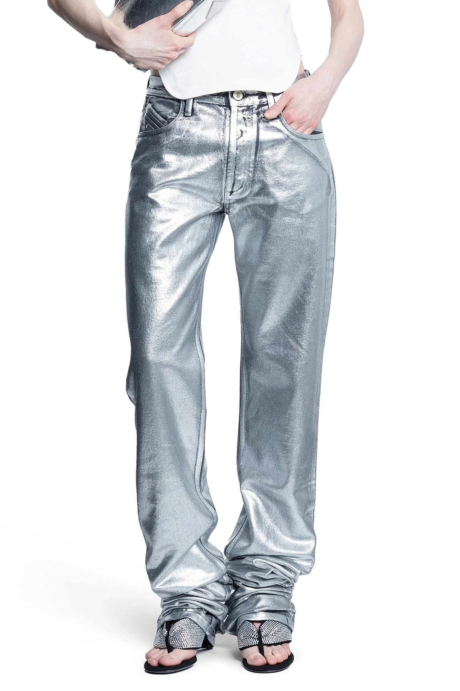 Shiny-Coated-Denim-Long-Jeans - 5