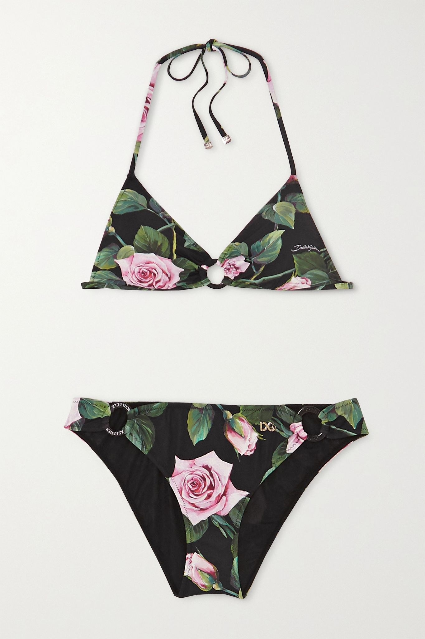 Embellished floral-print halterneck bikini  - 1