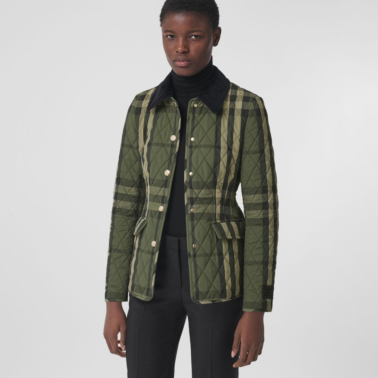 Corduroy Collar Diamond Quilted Barn Jacket - 7