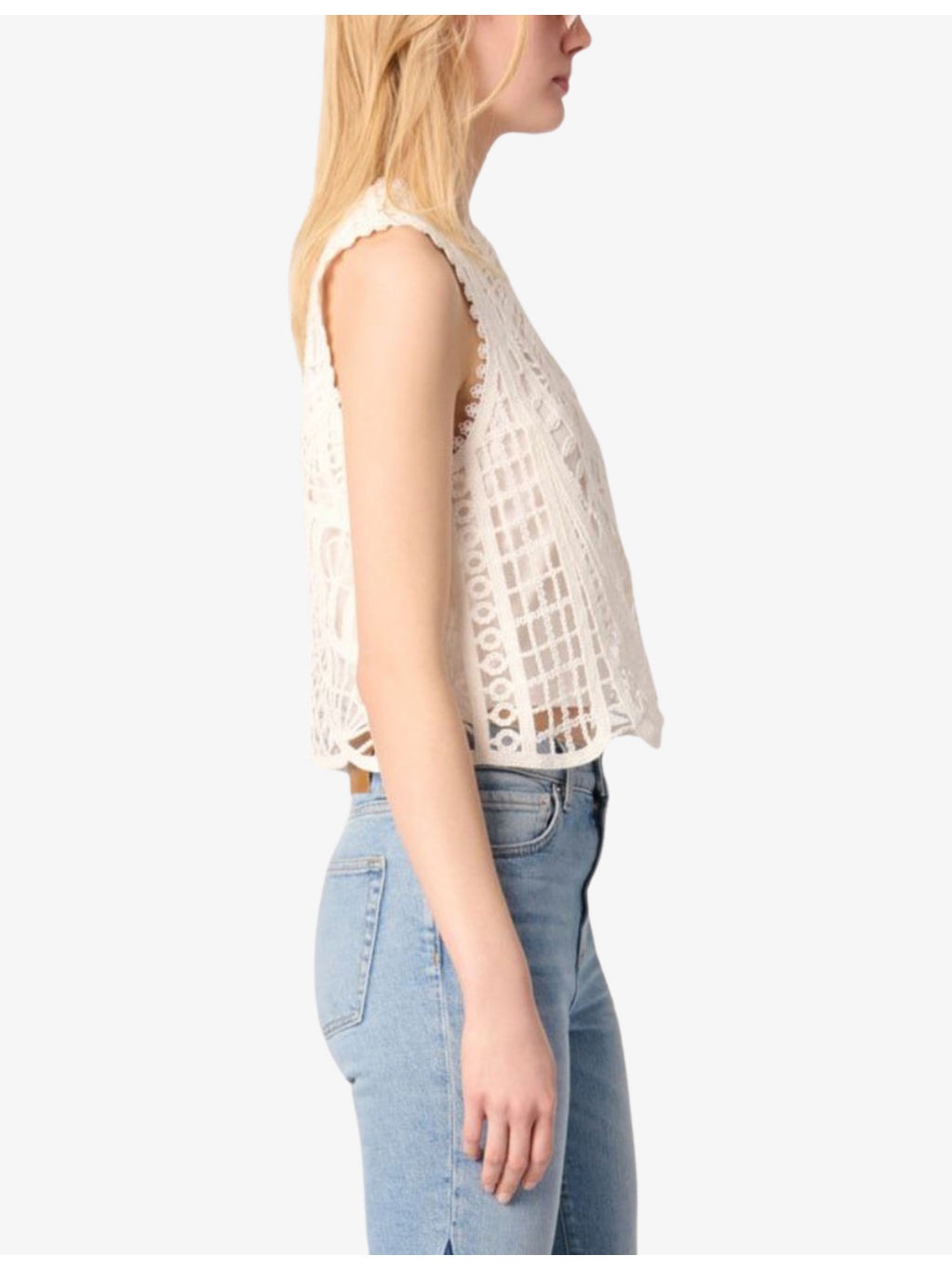 Scalloped-Trim Sleeveless Cotton Top - 3