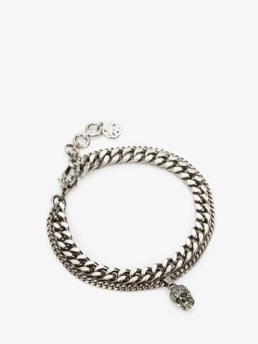 Men's Pave Skull Chain Bracelet in Antique Silver - 1