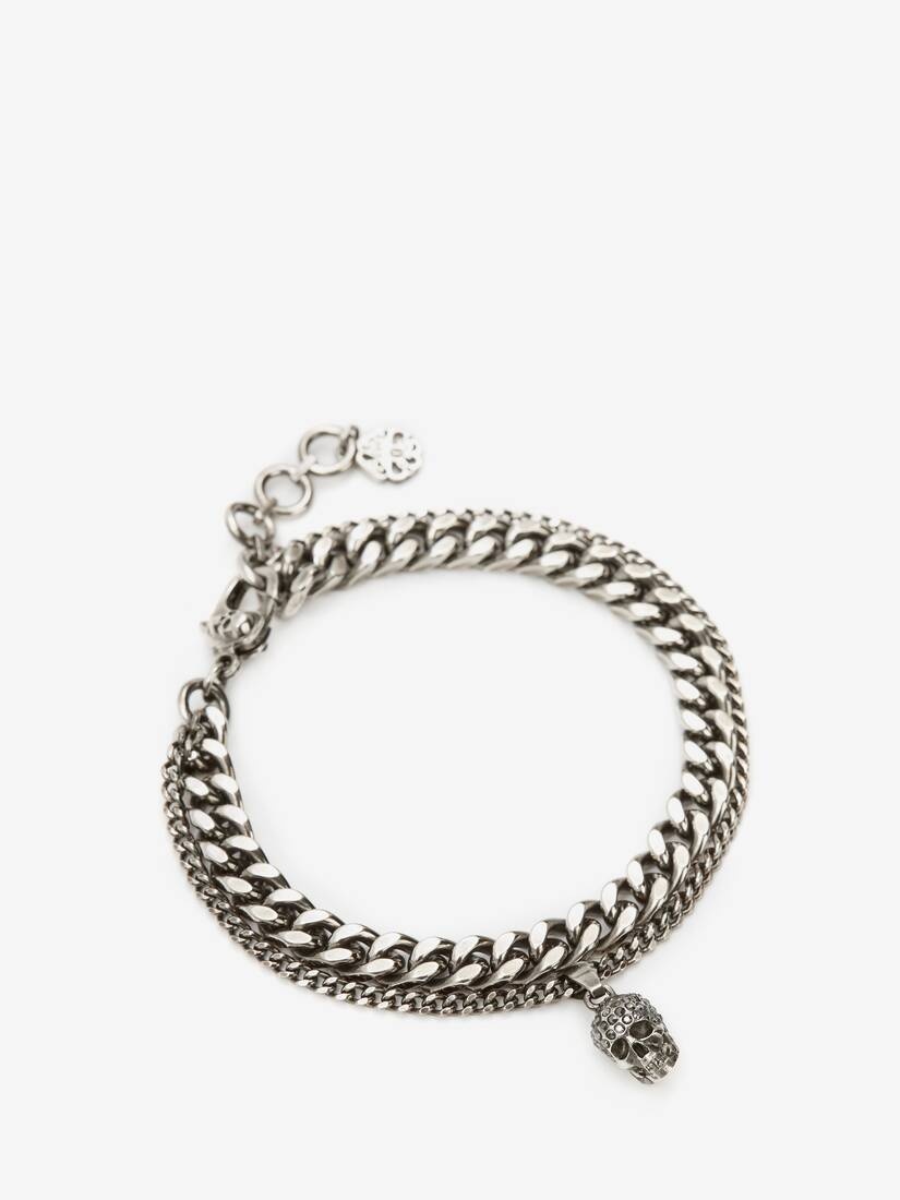 Men's Pave Skull Chain Bracelet in Antique Silver - 1