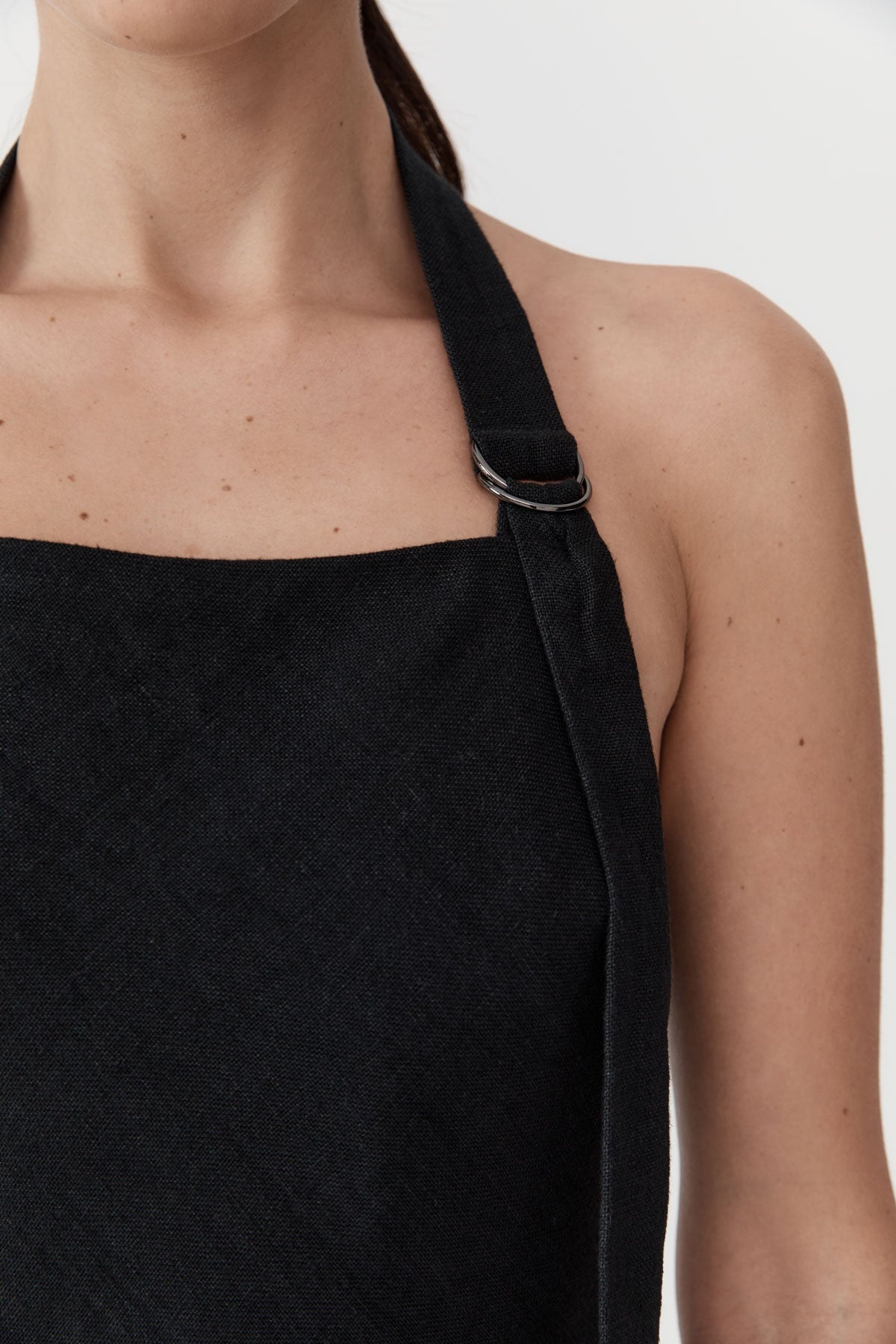 Linen Bias Maxi Dress - Black - 5