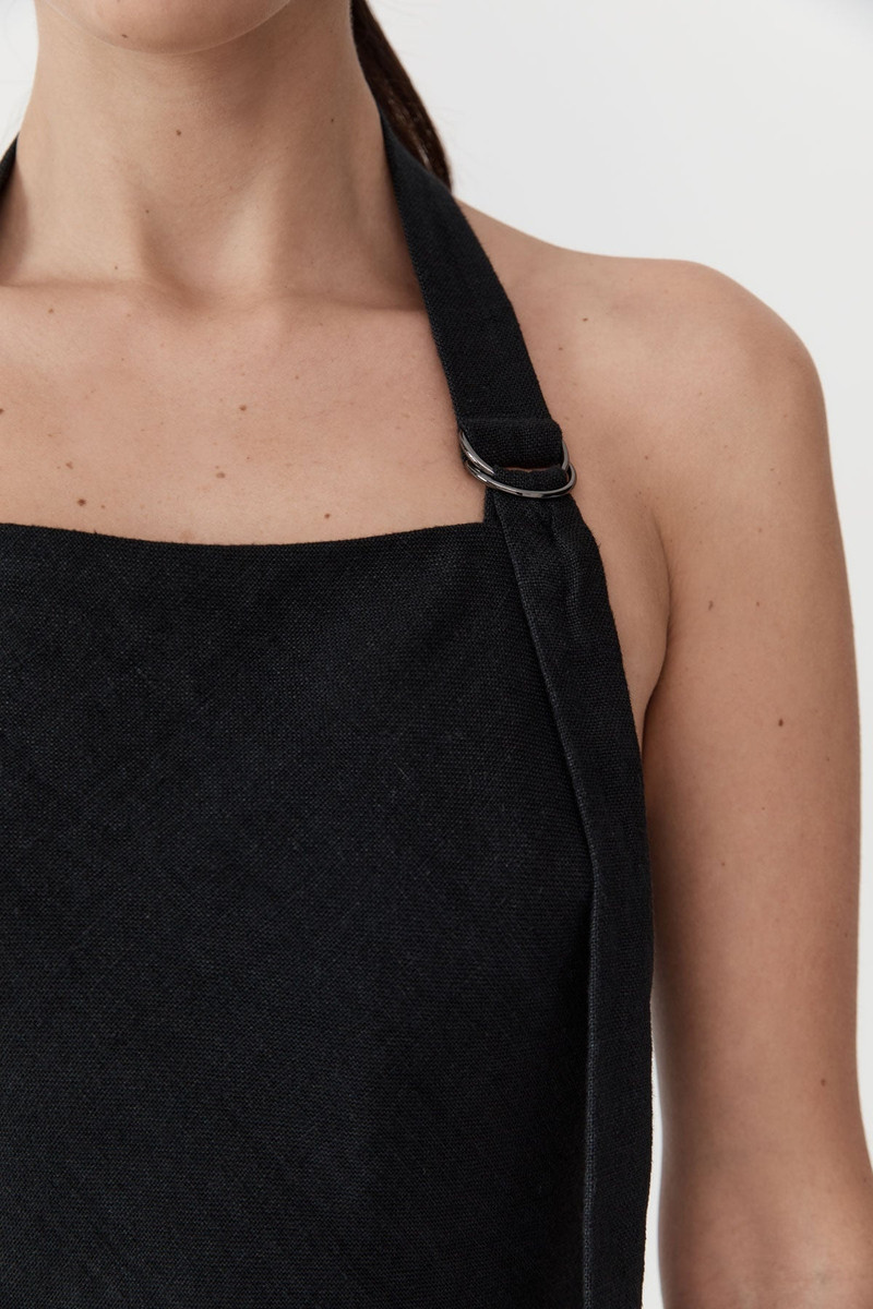 Linen Bias Maxi Dress - Black 5