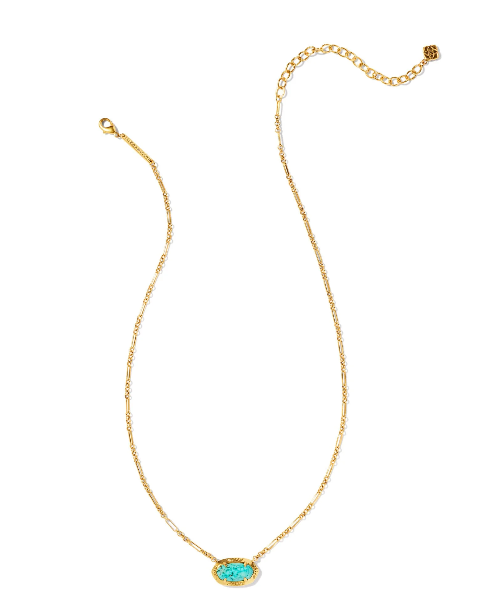 Elisa Vintage Gold Etch Frame Short Pendant Necklace in Variegated Turquoise Magnesite - 1