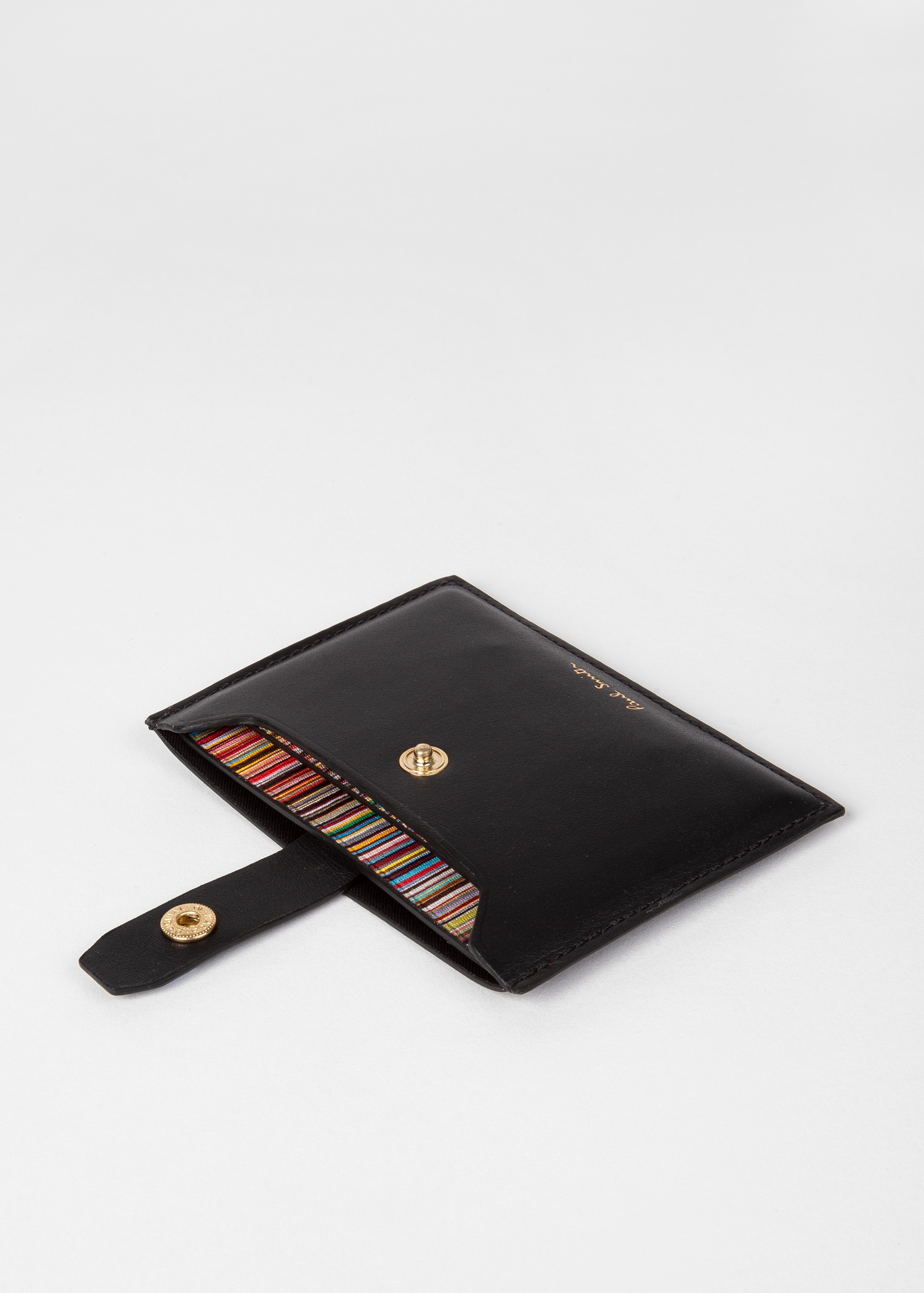 Black Leather Credit Hard Holder With 'Signature Stripe' Pull Out - 5