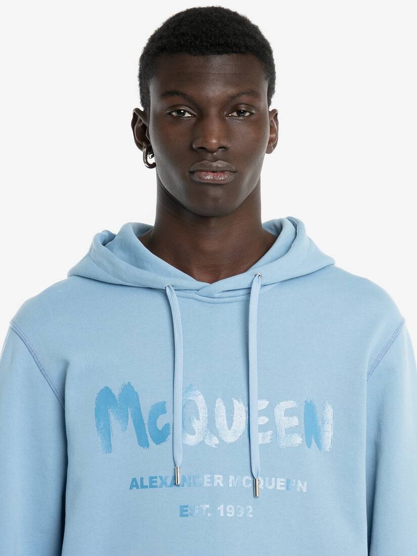 Mcqueen Graffiti Hooded Sweatshirt in Sky Blue - 5