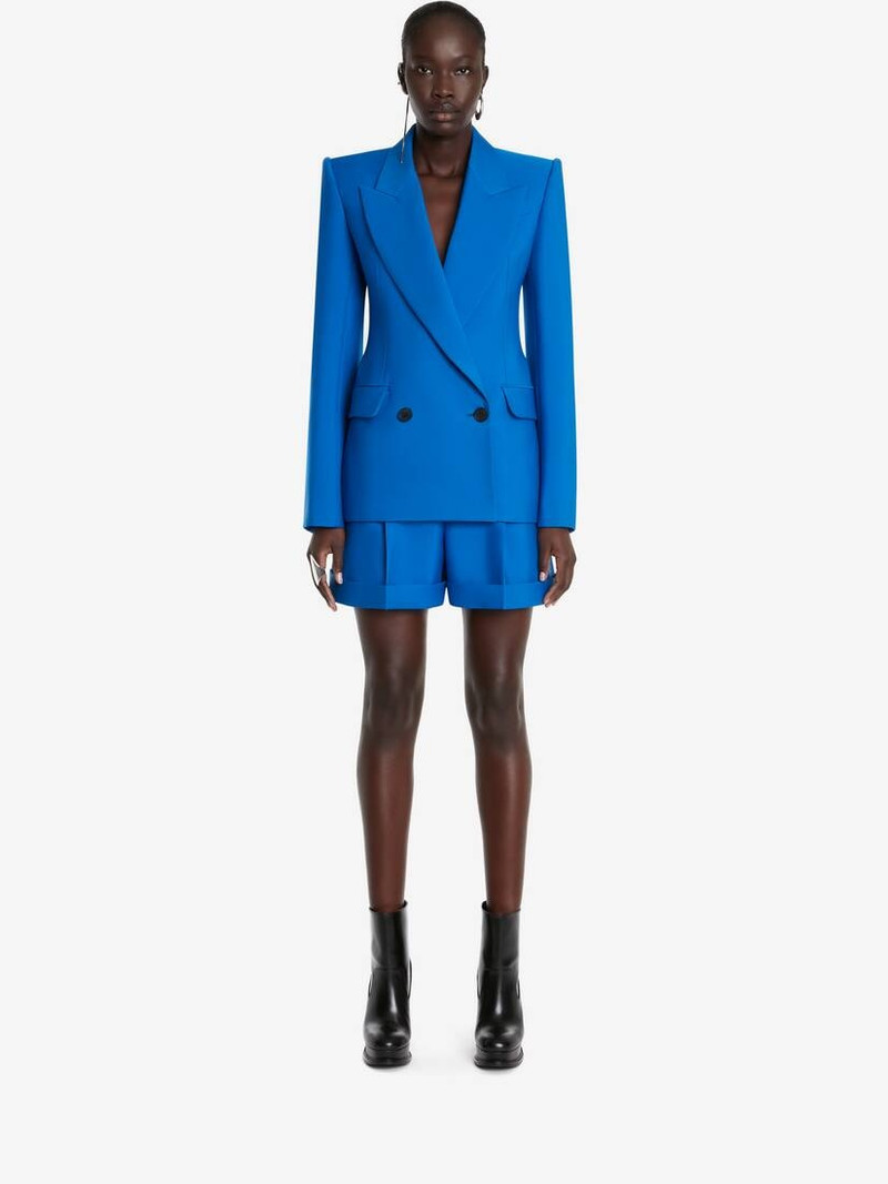 Alexander McQueen Women's Pleated Tailored Shorts in Galactic Blue outlook