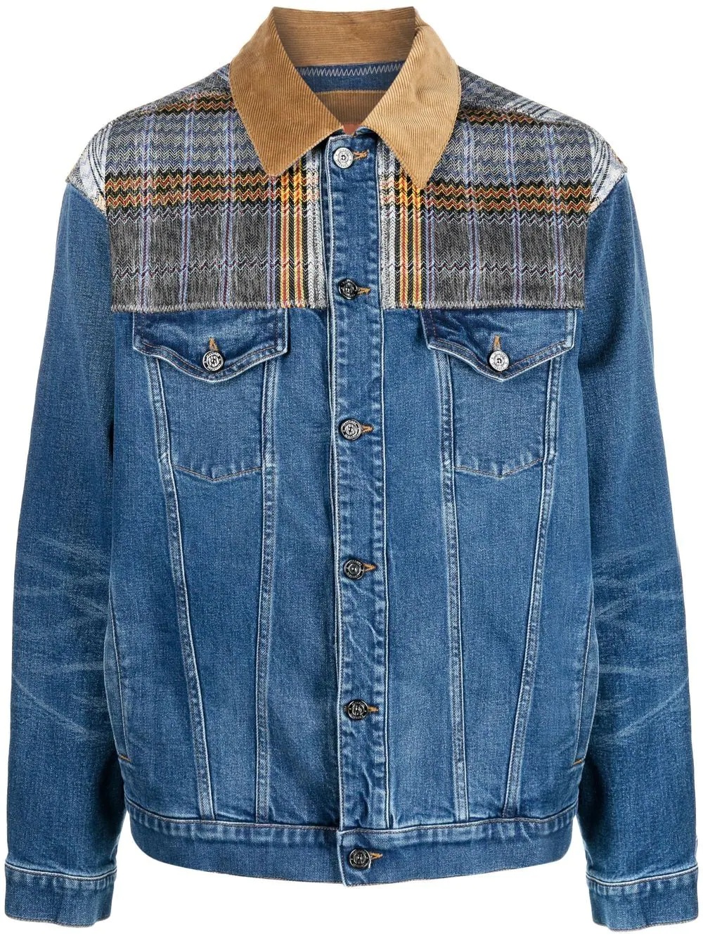 check-pattern denim-jacket - 1