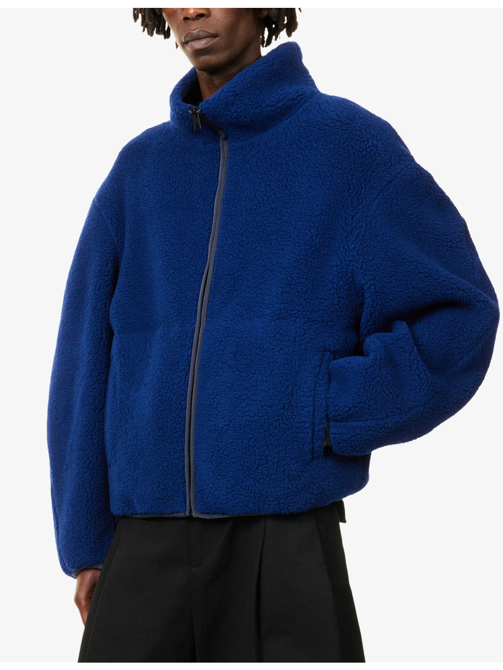 Fleece High-Neck Stretch-Wool Blend Jacket - 3