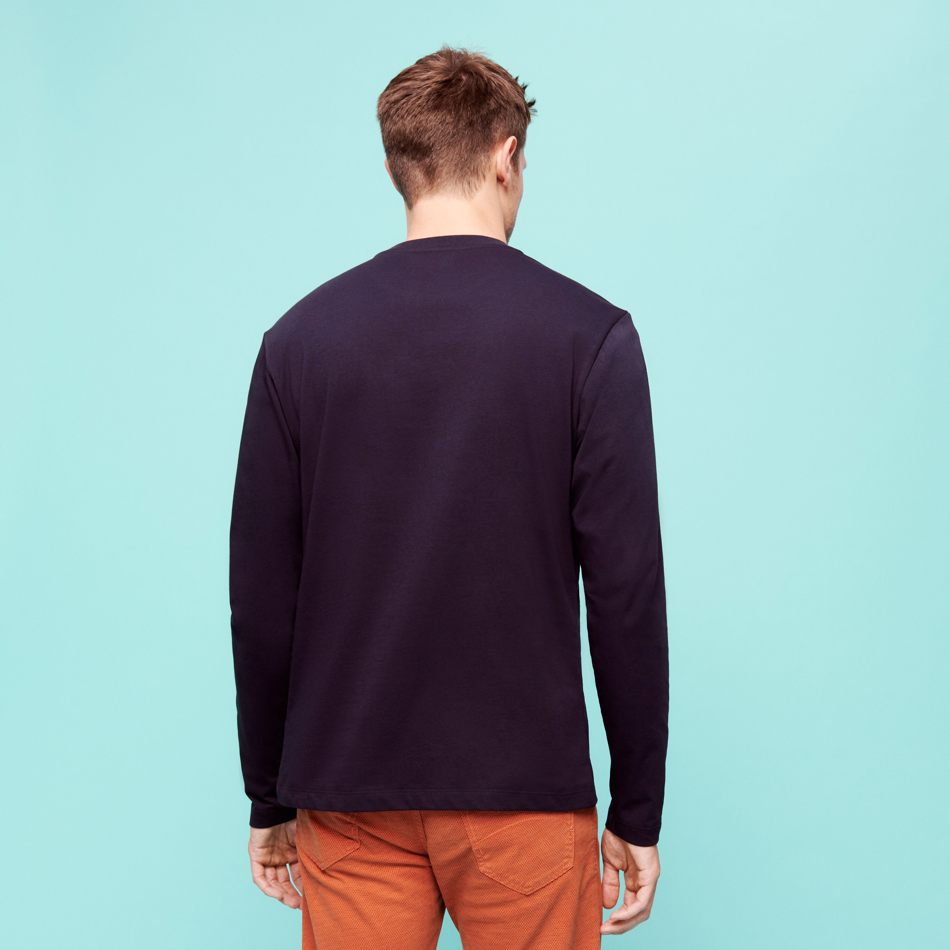 Men Long Sleeves Cotton T-Shirt Embroidered Moutain Patch - 4