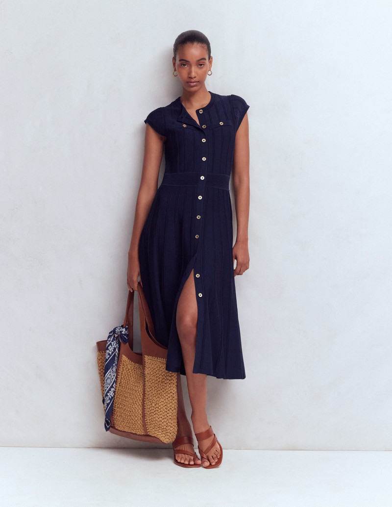 Cap Sleeve Knitted Dress-Navy 3