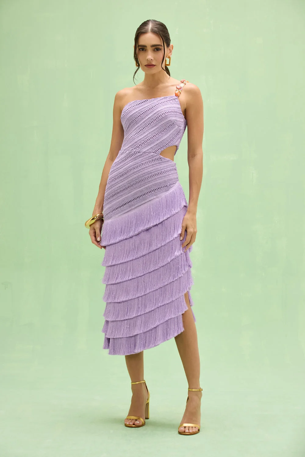 LILA FRINGE CUT OUT MIDI DRESS - 1