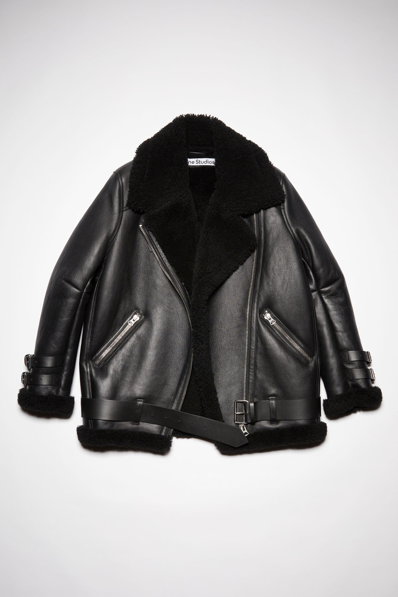 Leather shearling jacket - Black / Black 7