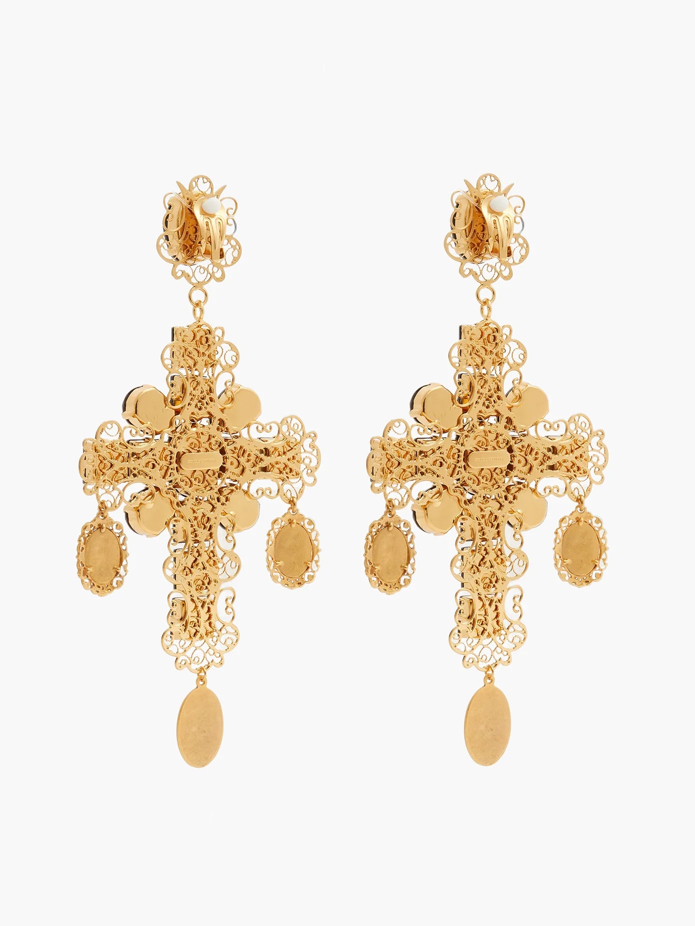 Cross crystal-embellished filigree clip earrings - 5