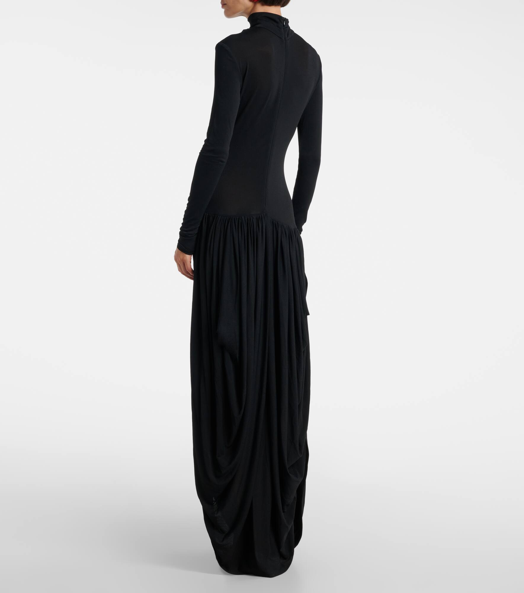Asymmetric pleated turtleneck maxi dress - 3