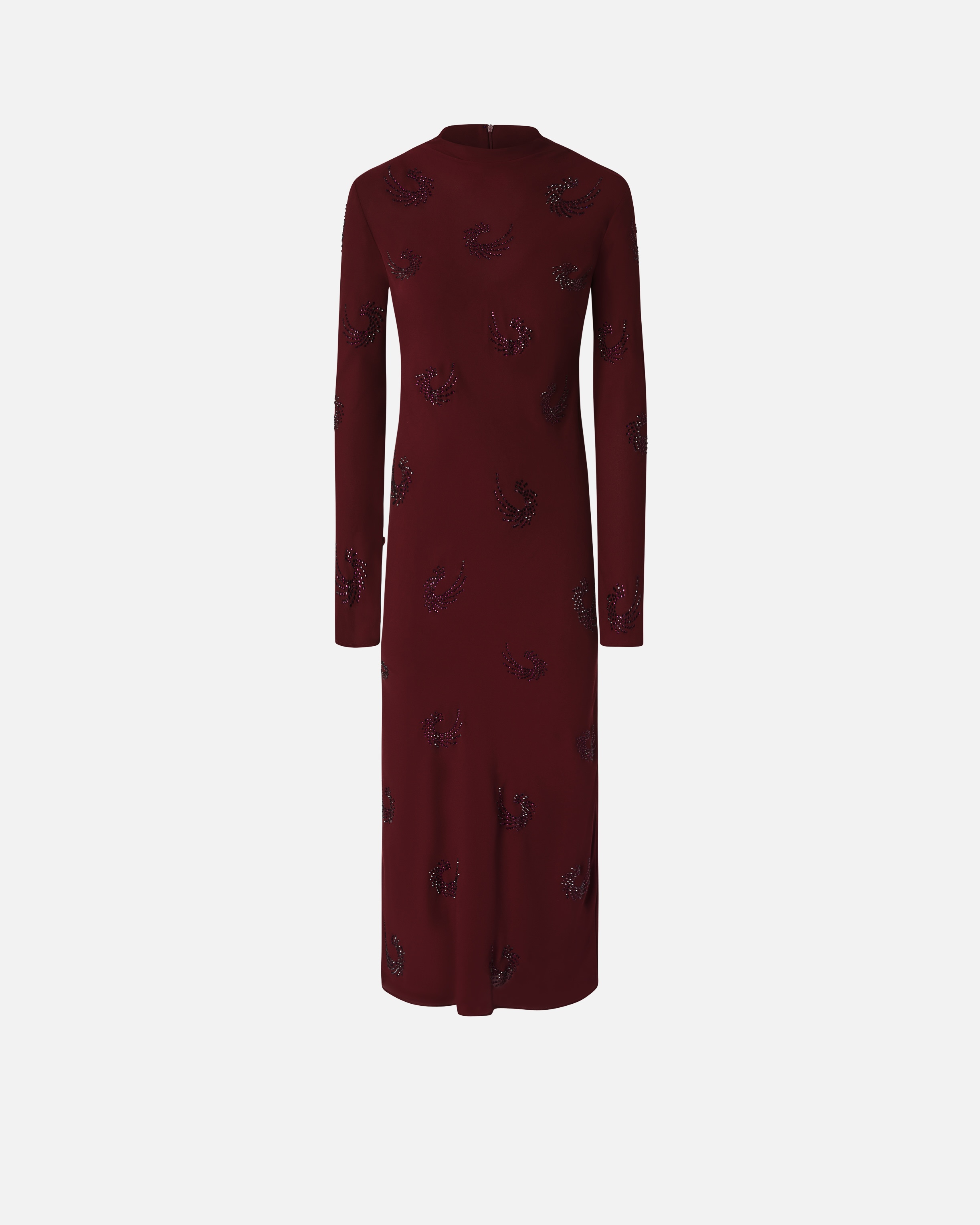 LONG HIGH-NECK DRESS WITH RHINESTONE SWIRLS - 1