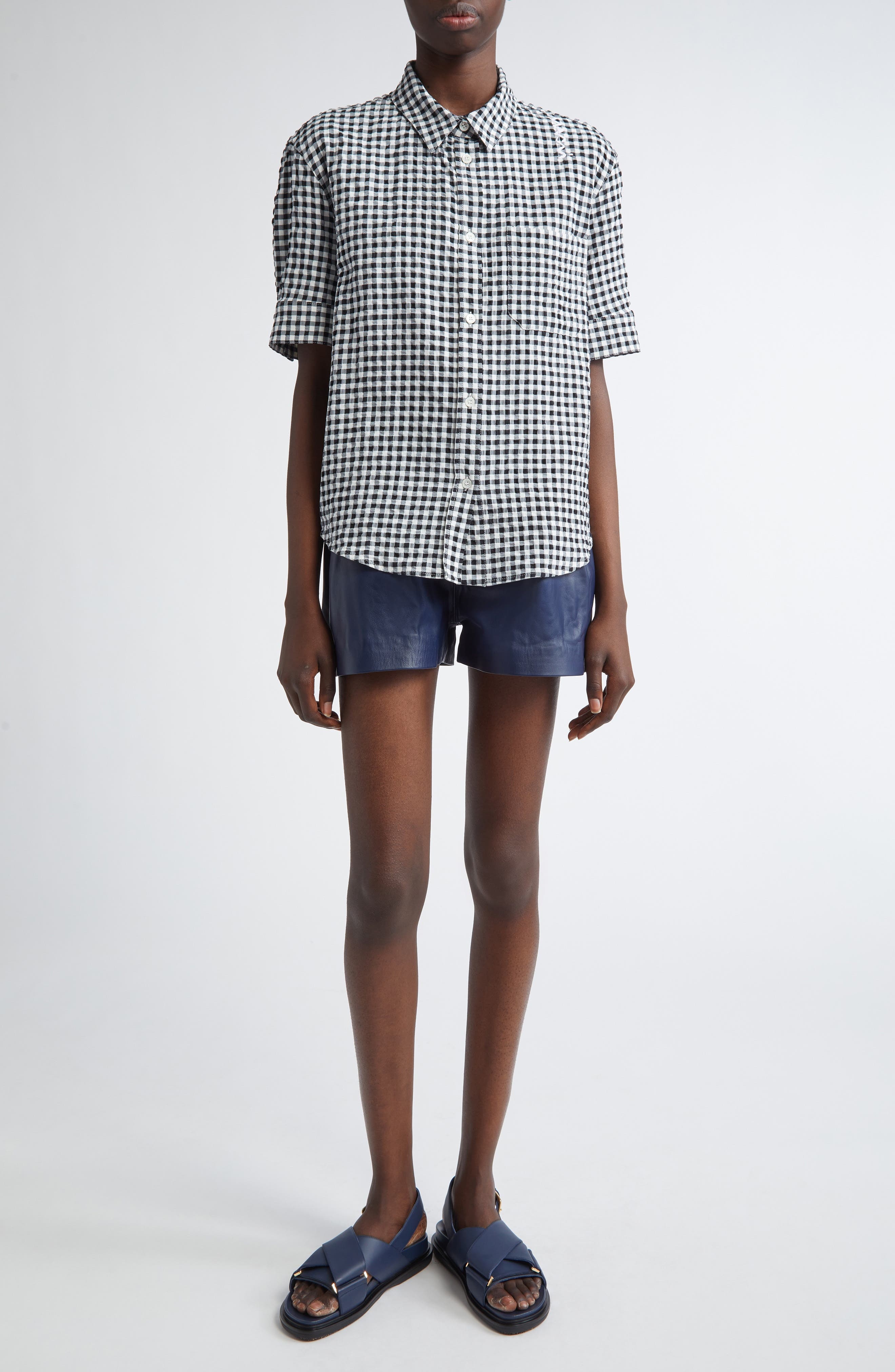 Marni Pleated Leather Shorts in Blue at Nordstrom - 2