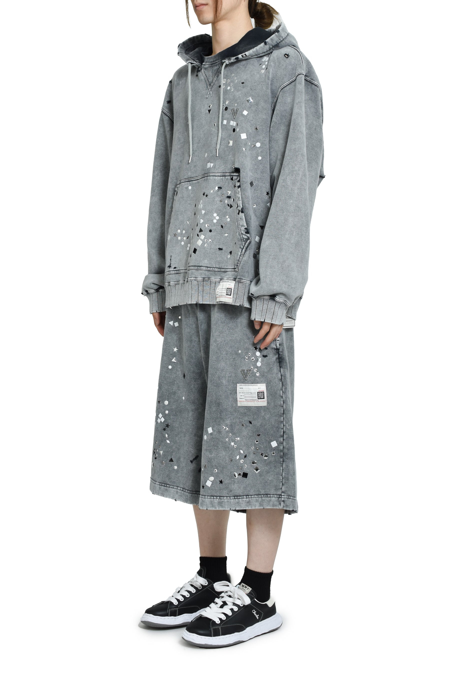 EMBELLISHED BLEACHED HOODIE / GRY - 4