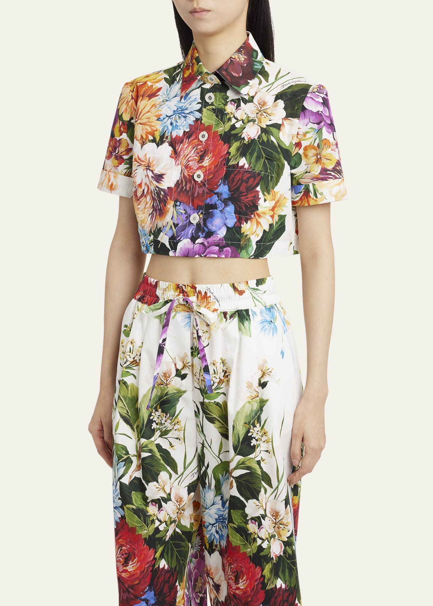 Flower Bouquet Popeline Crop Shirt - 4