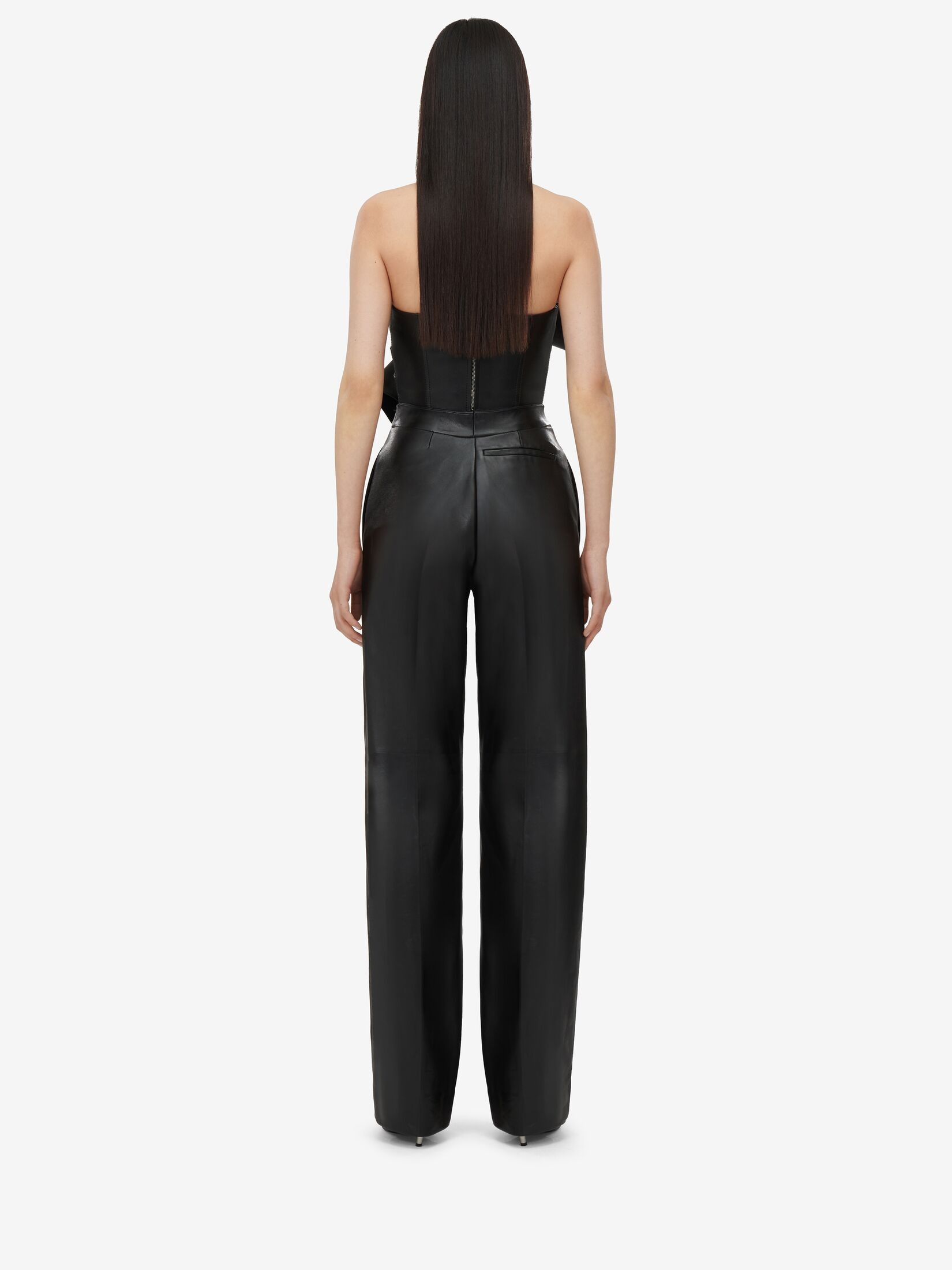 Women's High-waisted Leather Trousers in Black - 4