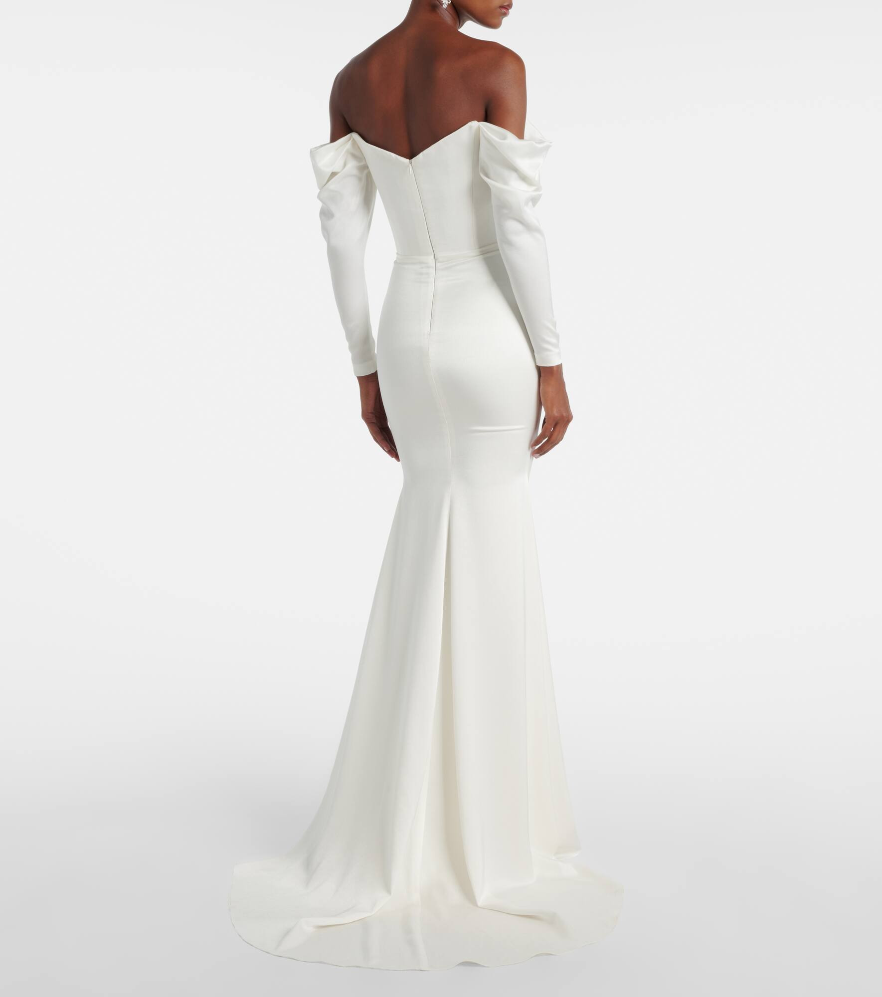 Bridal off-shoulder crêpe satin bustier gown - 3