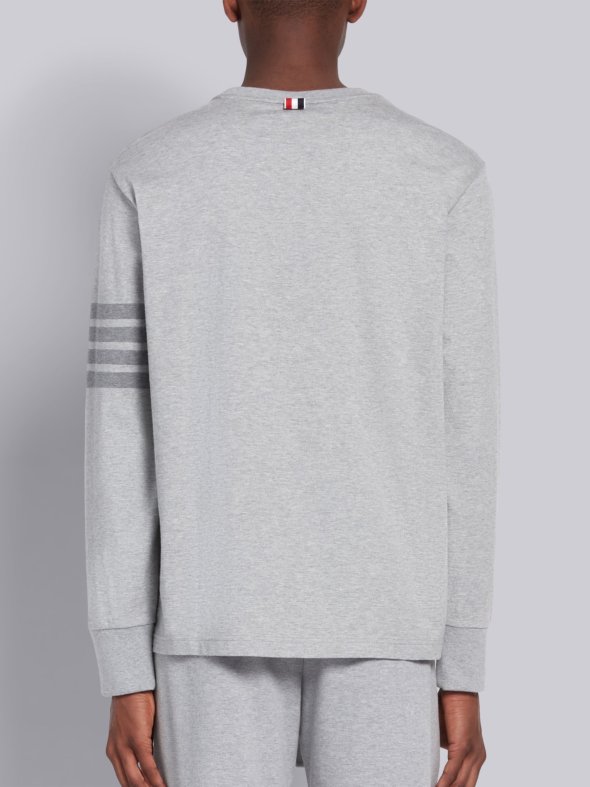 Light Grey Cotton Jersey Long Sleeve Tonal 4-Bar Rugby T-shirt - 3