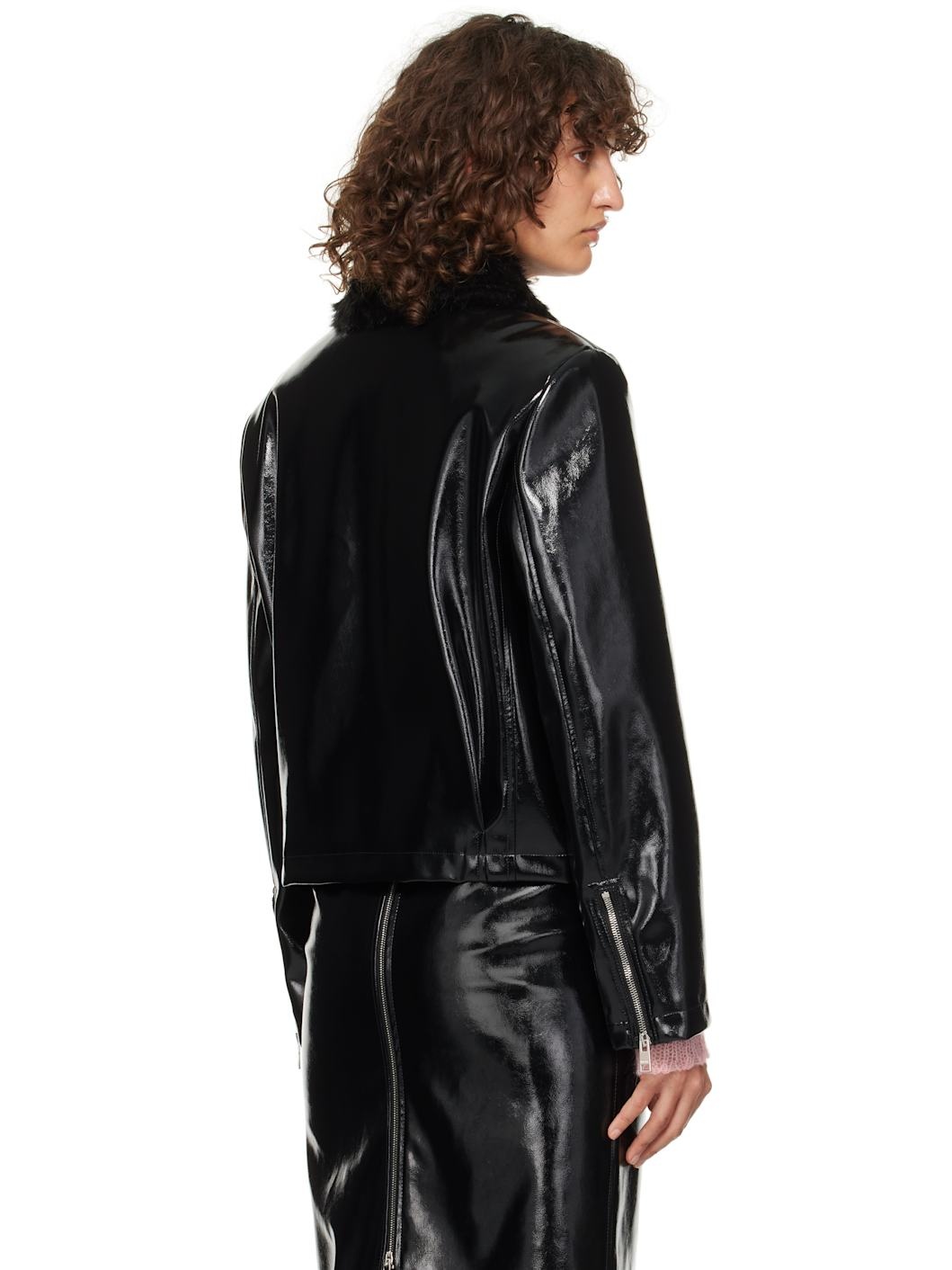 Black Patent Faux-Leather Jacket - 3