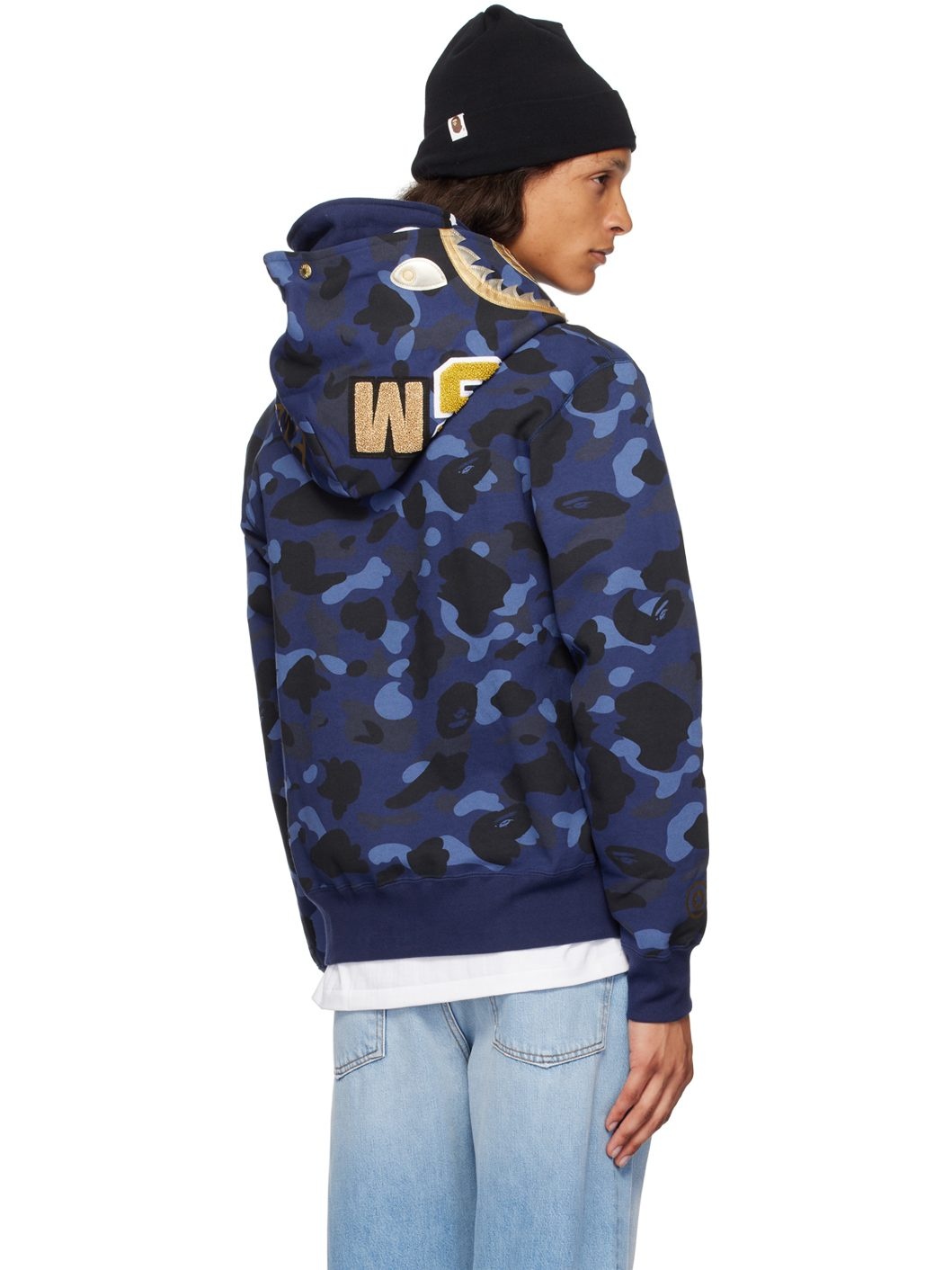 Navy Color Camo Double Shark Full Zip Hoodie - 3