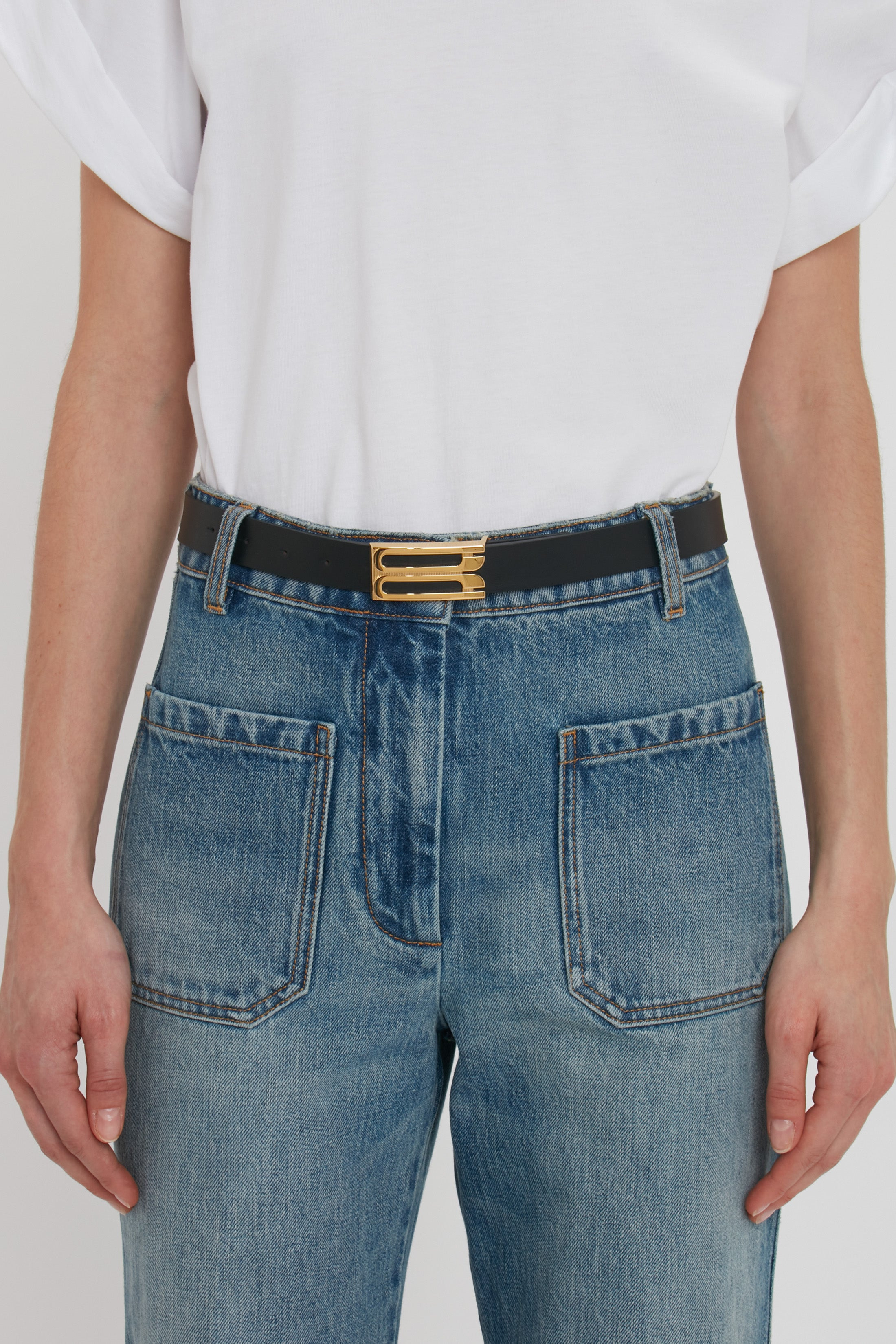Frame Belt In Navy Leather - 2