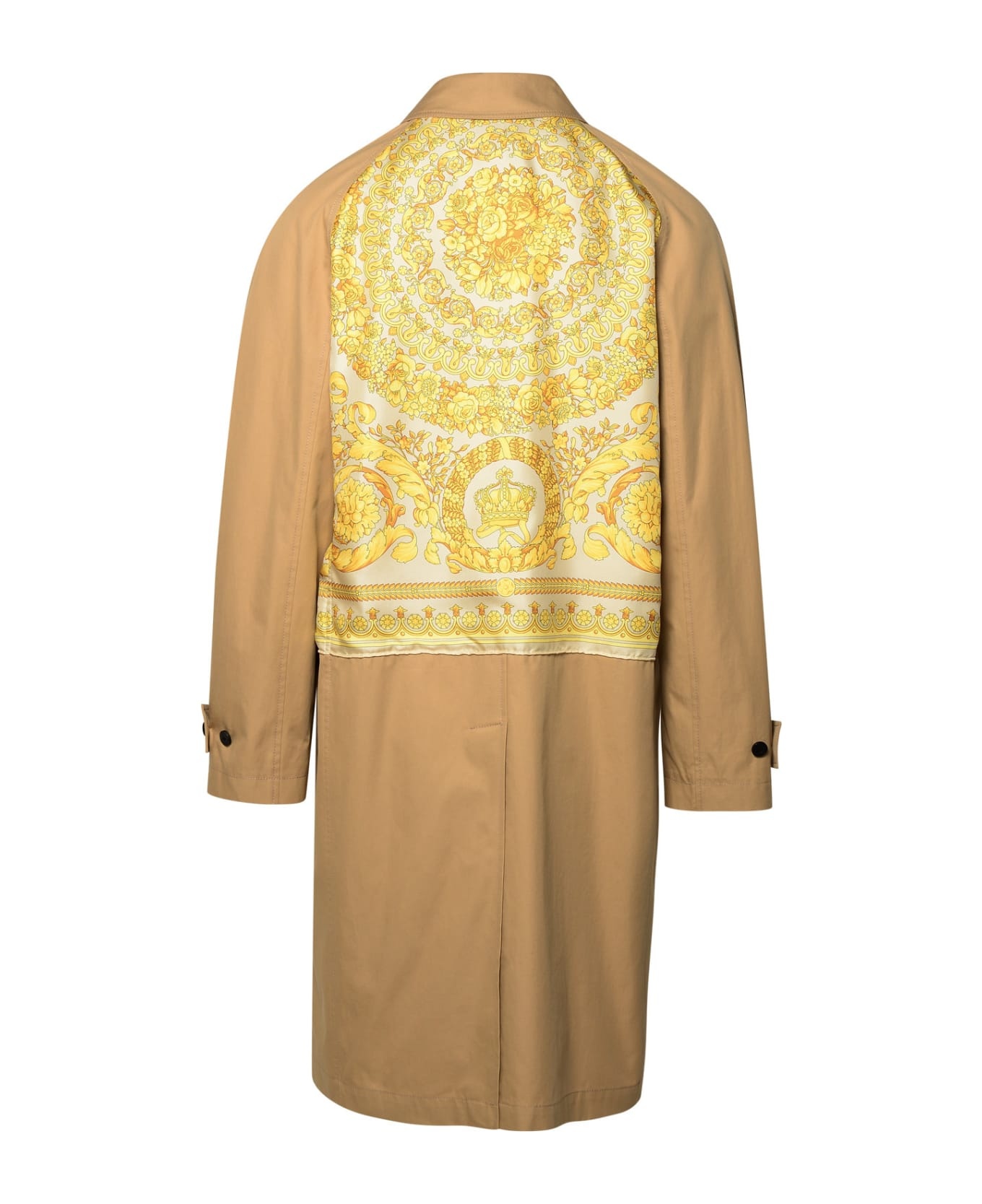 'barocco' Beige Cotton And Silk Trench Coat - 3