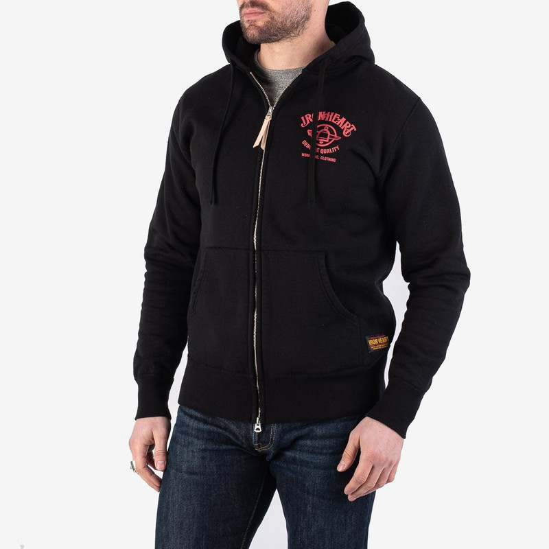 Iron Heart IHSW-58-BLK Printed 14oz Ultra Heavyweight Loopwheel Cotton Zippered Hoodie - Black outlook