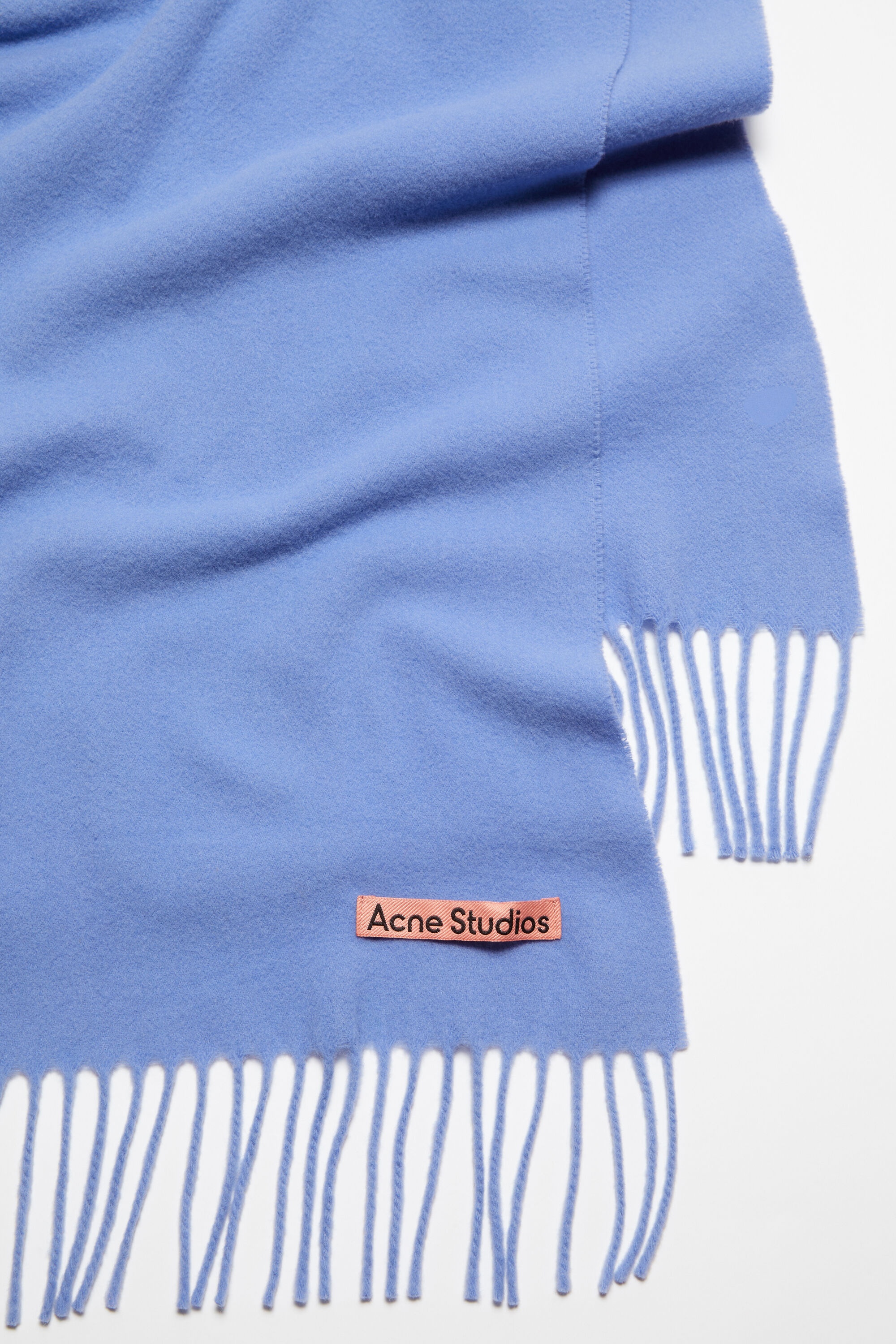 Fringe wool scarf - Narrow - Sweet blue - 4