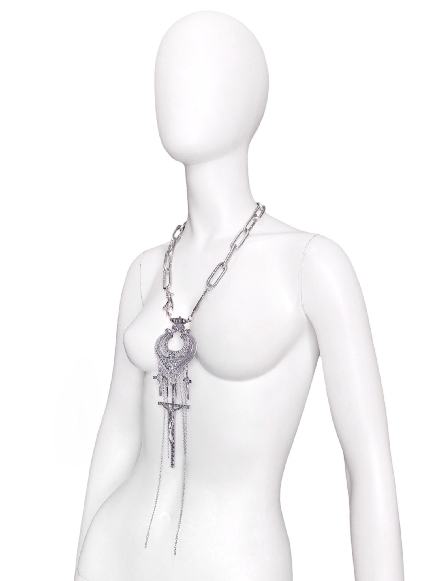 Jean Paul Gaultier 90S Sample Spade Chain Fringe Triple Crucifix Cross Chain Necklace - 5
