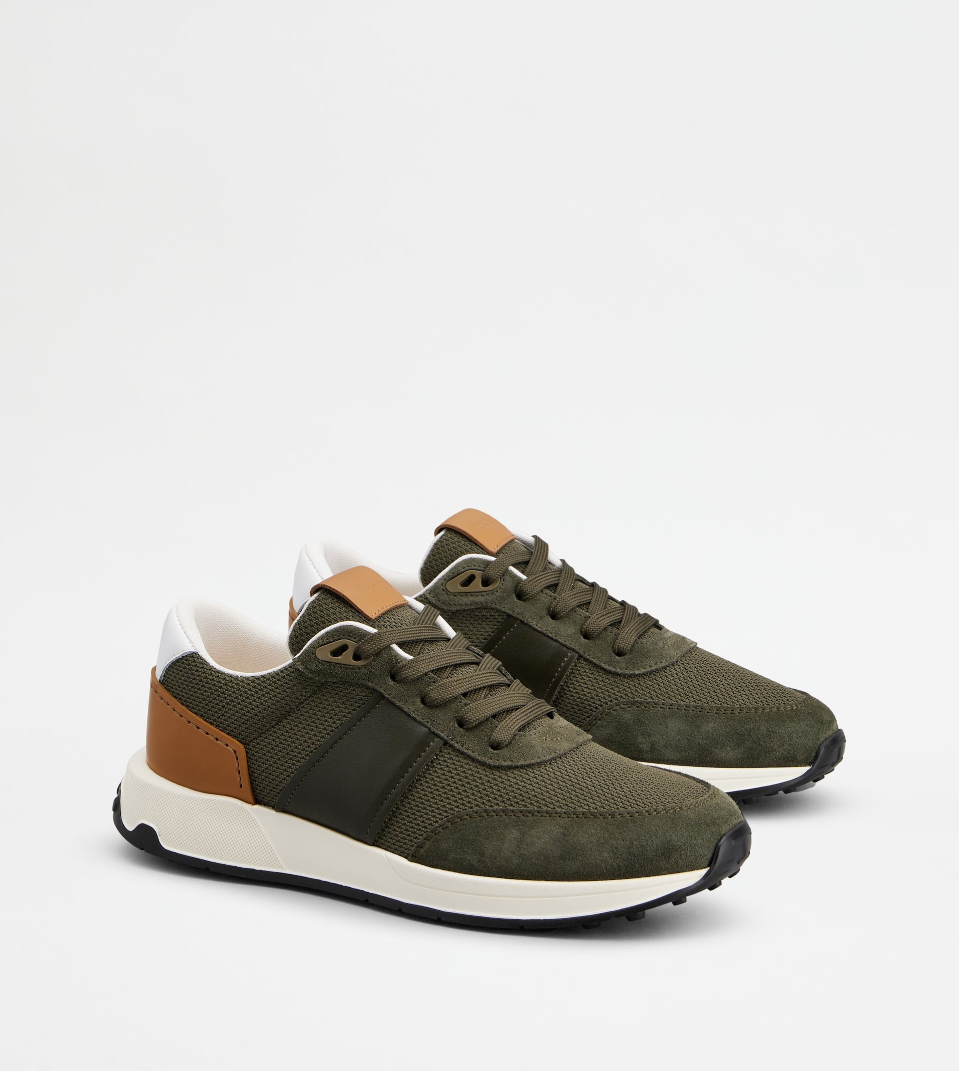 SNEAKERS IN LEATHER AND TECHNICAL FABRIC - BROWN, GREEN - 3