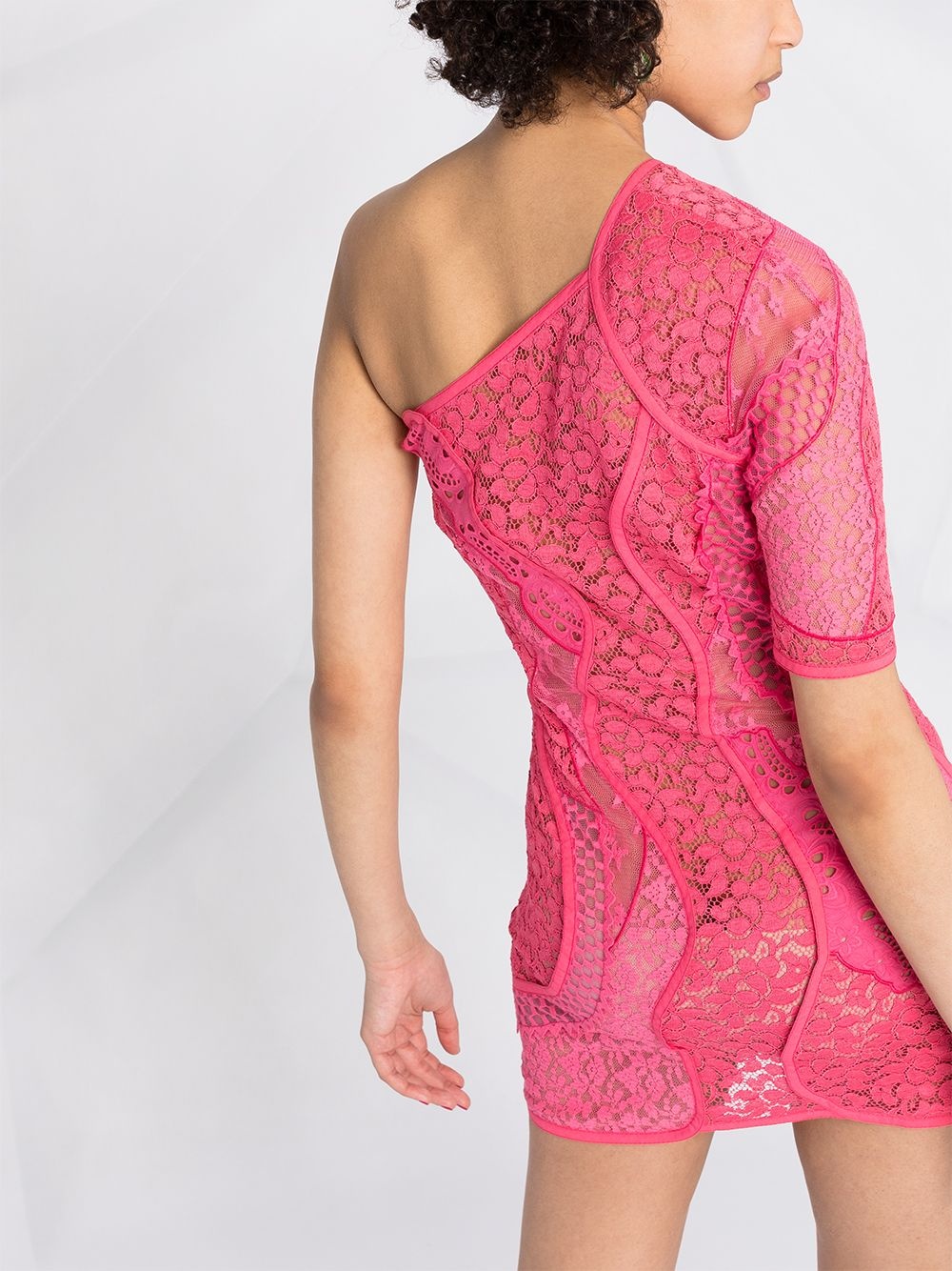 one shoulder lace mini dress - 3