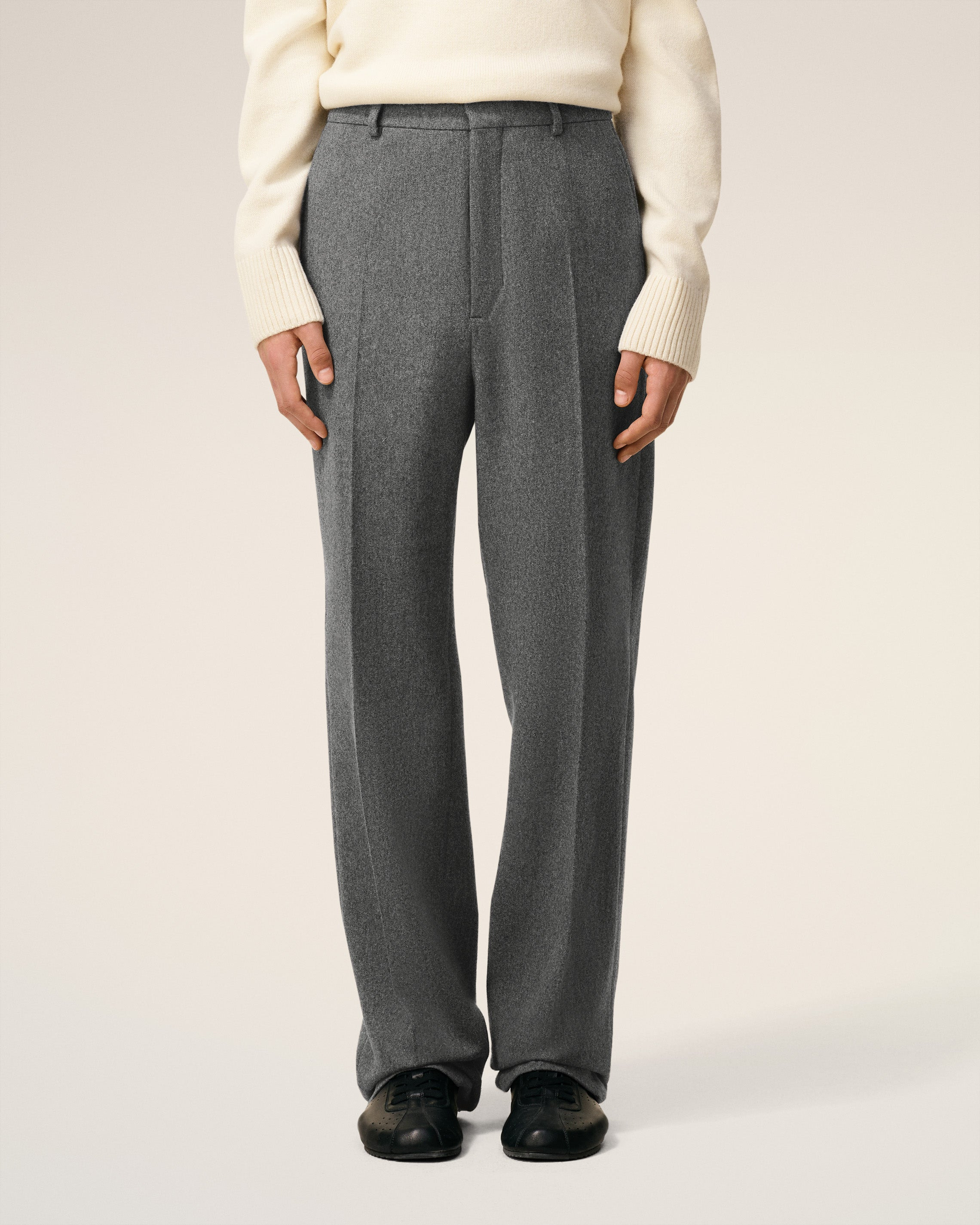 GREY WOOL WIDE TROUSERS - 3