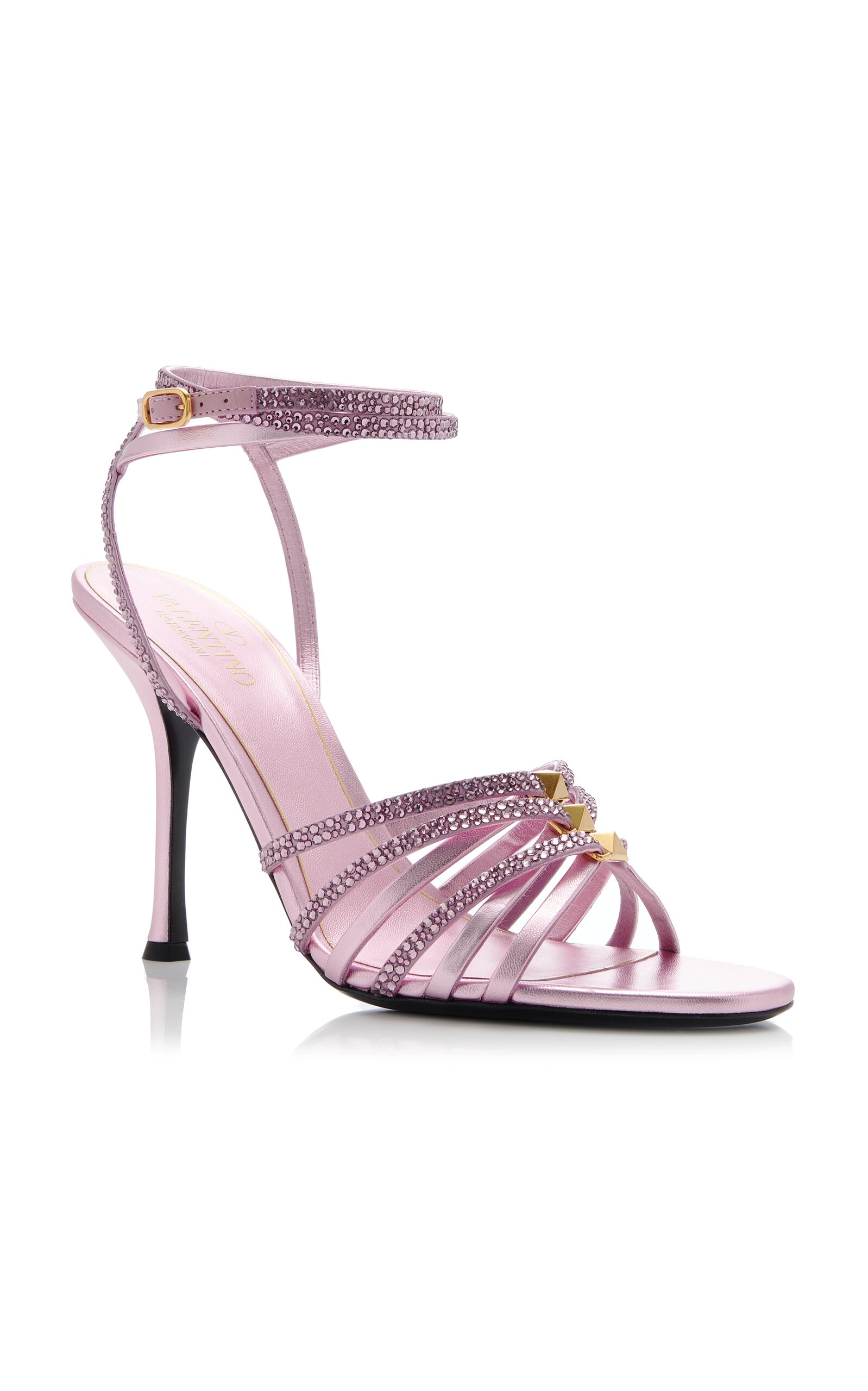 Valentino Garavani Rockstud Crystal-Embellished Leather Sandals pink - 7