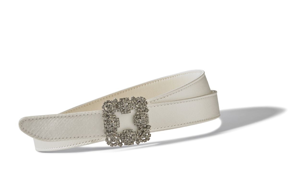 Off-White Satin Crystal Buckled Belt - 2